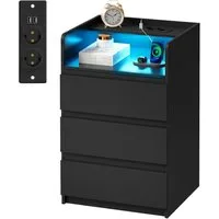 BEWISHOME Nachttisch mit LED-Beleuchtung, Steckdosen & USB-Anschlüssen, 40x35x68cm (1-St), Moderner Schlafzimmerschrank mit Stauraum