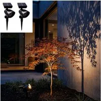 Online-Fuchs Gartenstrahler für außen - 2 LED Solarleuchten, Lampen für Bäume & Sträucher - Deko, bewegliche Strahlerköpfe zum Ausrichten, warmweiß oder kaltweiß wählbar, setzen Sie Ihren Garten, die Fassade, Wege oder Figuren in Szene