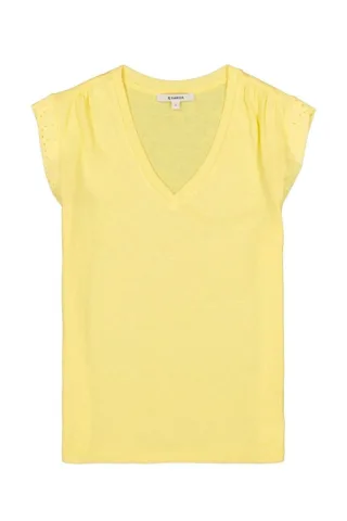 Garcia - T-Shirt mit V-Ausschnitt und Lochstickerei-Detail gelb - Gr. - L