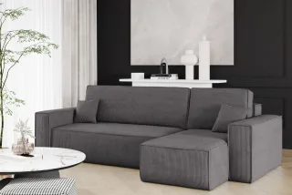 Ecksofa Schlafsofa Sofa MARIS Stoff Poso Anthrazit Ottomane Rechts