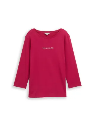 Tom Tailor - Slim Fit Langarmshirt mit Glitzer-Logo dark pink - Gr. - XL