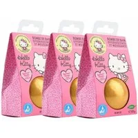 HF Home Flair Badekugel 3x Hello Kitty Badebombe - große Badekugel mit Überraschung, 3-tlg., goldene Badekugel - Pfirsichduft - Vegan- 170g