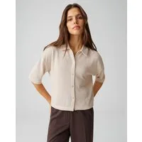OPUS Poloshirt Jerseyshirt in feiner Strickoptik Lockere Passform, Kellerfalte im Rücken, Knopfleiste