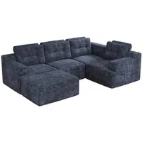 Merax Ecksofa Modulares Sofa U-/L-Form, 5-Sitzer rahmenloses Sofa, Kombinationssofa Wohnlandschaft 252 x 180 x 82 cm 1 Teile, Vollschaum Couch ohne Montage, Sofa mit Hocker, Chenille