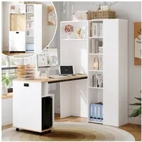 Merax Schreibtisch Klappbarer Schreibtisch mit Regal, 2-in-1 Bücherregal & Computertisch (Set, 1-St., mit Steckdose, USB, Höhenverstellbare Ablagen), 104,5×30,5×160 cm