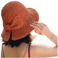 Zaewry Sonnenhut Strohhut für den Strand, Sommermütze mit Schleife Strohhut zum Krempeln und faltbar