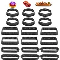 BlingBin Dessertschale 18 Stück antihaftbeschichtete Tartelette-Förmchen mit Lüftungslöchern, Kunststoff, (18er Set, 18-tlg), Dessertringe für DIY Backen von Kuchen und Tartes
