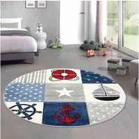 Carpetia Kinderteppich Verspieltes Motivdesign, rund, Höhe: 15 mm, pflegeleicht, strapazierfähig, handgearbeiteter Konturenschnitt