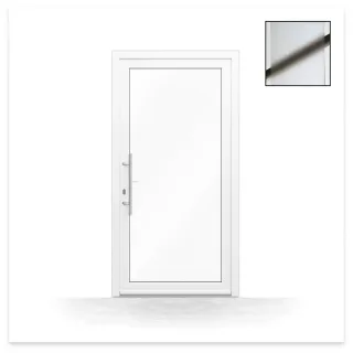Haustür Glas satiniert, Ganzglasfüllung, Ornamentglas Satinato, 2-fach Verglasung, Kunststoff, Weiß, 760x1885 mm, Modell Arnsberg, nach Maß