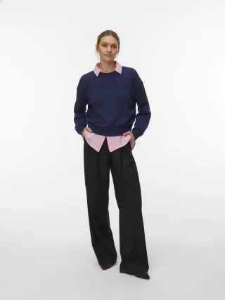 VERO MODA - VMDAISY EMB LS O-NECK PULLOVER BOO Navy Blazer - Gr. - M