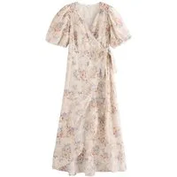 Next Midikleid Midikleid mit Wickeldesign und kurzen Puffärmeln (1-tlg)