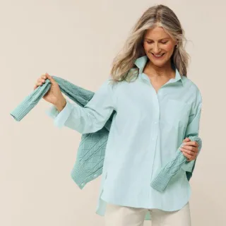 Bügelfreie, lange Baumwoll-Hemdbluse für Damen in Petite-Größe, Damen, size: petite, Grün, Baumwolle, by Lands' End