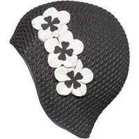 Fashy Badekappe Fashy - Badehaube 3 Blüten Schwarz Weiß Gummi Luftgefüllt Badekappe