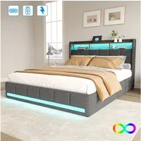 Furnishings Home Polsterbett Stauraumbett Doppelbett Jugendbett (4 Schubladen), Mit LED-Beleuchtung, 2 USB & TYPE-C Anschlüsse, Leinen, 160x200 cm