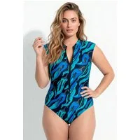 Ulla Popken Badeanzug Badeanzug Chilis Zipper Softcups recycelt