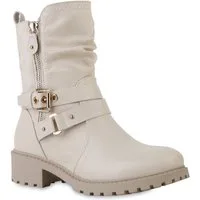 VAN HILL 841452 Bikerboots Damen Leicht Gefütterte Biker Boots Stiefeletten Schnallen