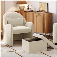 Yaheetech Loungesessel mit Fußhocker & Rückenkissen, Relaxsessel Ohrensessel Fußstütze mit Stauraum