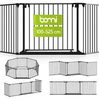 BOMI Türschutzgitter Absperrgitter Milo 100–525 cm, Raumtrenner, Laufstall Metall (sicherheitsgeprüftes Gitter, flexibel & erweiterbar), Schutzgitter Baby zum Anschrauben oder Aufstellen, Schwarz