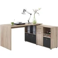FMD Eckschreibtisch Lexo, Schreibtisch/Sideboard viel Stauraum, beidseitig montierb., 136/205 cm