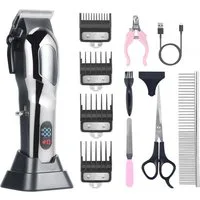 CkeyiN Pro Hundeschermaschine Profi,Schermaschine Set,Tierhaarschneidemaschine für Hund und Katze, mit 4 Aufsteckkämme, Wiederaufladbaren mit Basis