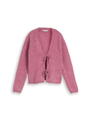 Denim Tom Tailor - Cosy Cardigan mit Schleifen dusty berry melange - Gr. - XL