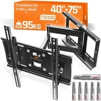 RICOO TV-Wandhalterung TV Wandhalter 47" 50" 55" 65" 75" max 95 Kg schwenkbar R23-F, (bis 75 Zoll, VESA 200x200 bis 400x400, 1-tlg., inkl. FISCHER® Dübel vollbeweglich ausziehbar 40 Zoll bis 75 Zoll, bis 15° Neigung, bis zu 180° Schwenkung, Fernseher
