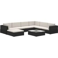 vidaXL Gartenlounge-Set 8-tlg. Garten-Lounge-Set mit Auflagen Poly Rattan Schwarz, (8-tlg)
