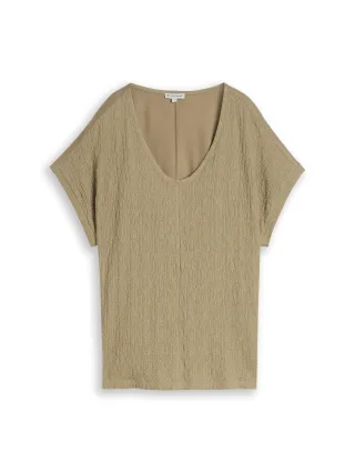 Tom Tailor - Loose Fit T-Shirt im Material-Mix silver olive - Gr. - XXXL