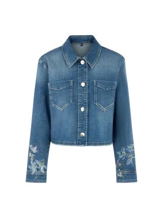 Marc Cain Collections - Jeansjacke mit Floralprint-Ärmeln vintage blue - Gr. - 42