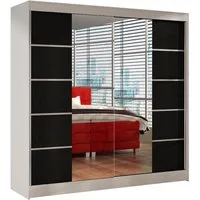 Sofnet Kleiderschrank Basti V (mit Spiegel, Schiebetüren und Kleiderstange) Schwebetürenschrank mit 2 Türen, Schiebetürenschrank - 200x215x58 cm