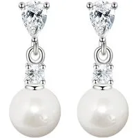 LÖB Perlenohrringe Ohrringe Hängend in Silber Strass Zirkonia Tropfen Perlen Anhänger (Geschenke für Frauen Beste Freundin Mutter Mama Damen Ehefrau sie zum Geburtstag Ostern Muttertag Muttertagsgeschenk, Inkl. Schmuckbox), Damen Perlenohrringe Braut