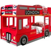 Vipack Etagenbett London, in Londoner Stadtbuss-Optik, das Highlight im Kinderzimmer (B/H/T ca. 215x132x100cm, MDF rot lackiert mit Applikationen), inkl. Bodenplatten für die Matratzenauflagen und seitlicher Leiter