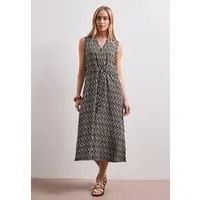 STREET ONE Midikleid Sommerkleid mit grafischem Muster/Split Neck mit Zipperdetail