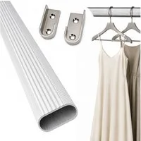 HOOZ Kleiderstange Garderobenstange 50 cm Oval Aluminium inkl. Halter Silber 1er (Einzelprodukt, 1 St., 1 Schrankrohr inkl. 2 Halter), Individuell kürzbar, geschliffene Rohrkanten, stabile Metallhalter