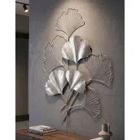 MF Wanddekoobjekt Ginkgo Silver Metall Wandbild Modern Glam 86 cm Wanddeko (1 St)