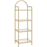 HZUANERI Regal Bücherregal aus gehärtetem Glas,schlankes Regal,4 Ablagen,Stahlrahmen, für Schlafzimmer, Badezimmer, Heimbüro