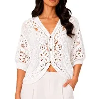 Mississhop Bolero Damen Bolero Spitze Kurzarm Baumwolle Sommer Cardigan Gr. S/M