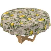 ANRO Tischdecke abwaschbar Madrid Stoff Premium Mediterran Zitrone (Einzelstück 1-tlg), Stoff schmutzabweisend Rund 100 Mediterran Grau