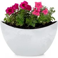 matches21 HOME & HOBBY Blumentopf Hohe Pflanzschale oval Vintage hell-grau 20 x 12 cm wetterfest (1 St), Schiffchen Deko-Schale als Tischdeko Blumen-Schale Outdoor Garten-Deko