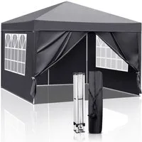 LALAHO Faltpavillon 3x3 m Gartenpavillon mit 4 seitenteilen Pop Up Pavillon UV-Schutz 50+, mit 4 Seitenteilen, Partyzelt höhenverstellbarer, mit Tragetasche, für Garten Camping