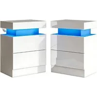 AMERLIFE Nachttisch 2er-Set, Hochglanz Weiß, 58x40x35 cm, mit RGB-LED-Beleuchtung (2-St), 3-in-1-Ladestation, 2 Schubladen, moderner Beistelltisch