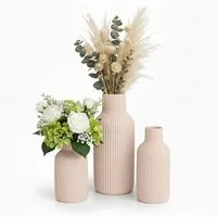 relaxdays Tischvase Vasen 3er Set aus Keramik, Beige