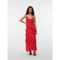 Vero Moda Trägerkleid VMSMILLA S/L V-NECK LONG FRILL DRESS WVN Kunstfaser