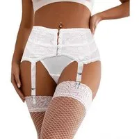 Lau-Fashion Strapsgürtel Strumpfhalter Corsagen Strumpfgürtel Strapse Dessous Weiss String S/XL, in transparenter Optik