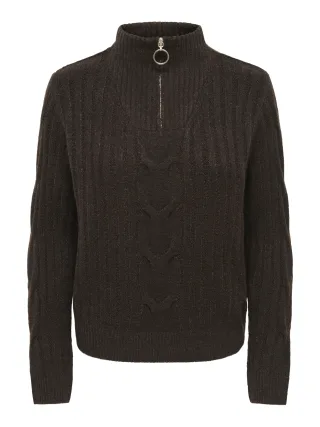 JDY - JDYANDREA L/S ZIP CABLE PULLOVE KNT NOOS Coffee Bean - Gr. - S