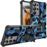 Wigento Handyhülle Für Samsung Galaxy S23 Ultra Stoßfeste Handy Hülle Camouflage Blau
