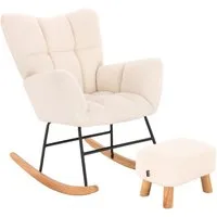 HOME DELUXE Schaukelstuhl NARA inkl. Hocker - Bouclé 68 x 95 x 88 cm, Bouclestuhl, Ohrensessel, Wohnzimmersessel, Boucle