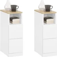 SoBuy Nachttisch FBT149, Nachtschrank Beistelltisch Nachtkommode Couchtisch, Holz, Nachttisch schmal, mit 2 Schubladen und Ablage, 1er Set/2er Set, Weiß