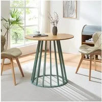 en.casa Esstisch, »Lensuu« 76 x Ø80 cm Holzgestell rund Pastellgrün/Eicheoptik