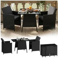 STEELSØN Gartenlounge-Set Xenara 3-teilig mit 2 Stühlen und Tisch, (schwarz/anthrazit, platzsparende Sitzgruppe), Rattan Outdoor Essgruppe, klappbare Stühle mit Sitzkissen